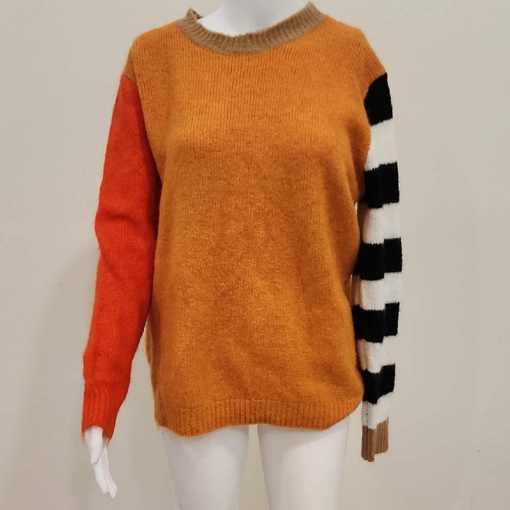 BiBi Colorblock Sweater - Orange, Black, and White